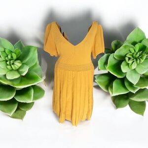 Yellow V-Neck Knit Dress